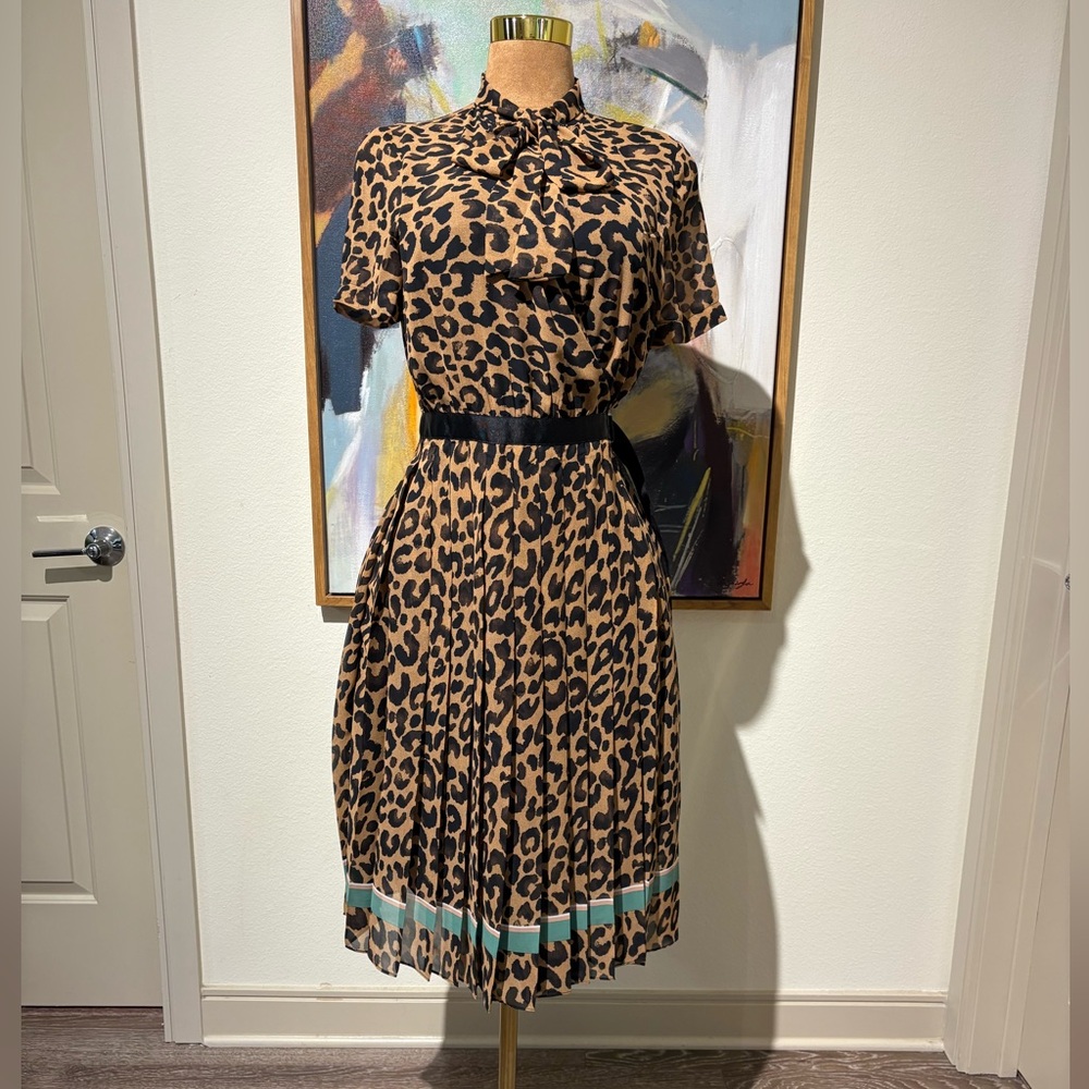 New York & Company Brown and Black Pleated Midi Dress